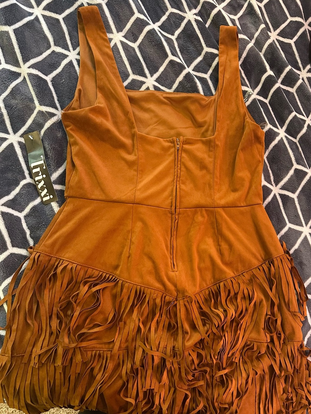 Trixxi Burnt Orange Fringe Mini Dress